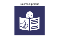 Ein blaues quadratisches Logo mit einem Daumen-hoch-Symbol und stilisierten Textlinien auf weißem Hintergrund.
