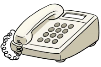 Zeichnung eines klassischen Telefons mit Wählscheibe und Hörer.