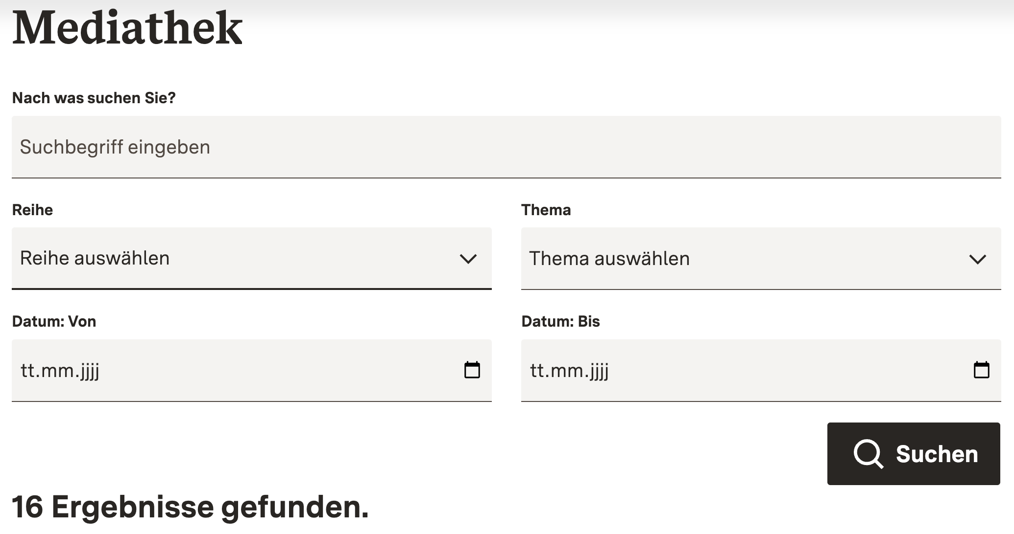 Ähnliche Suchoberfläche wie zuvor, mit der Überschrift