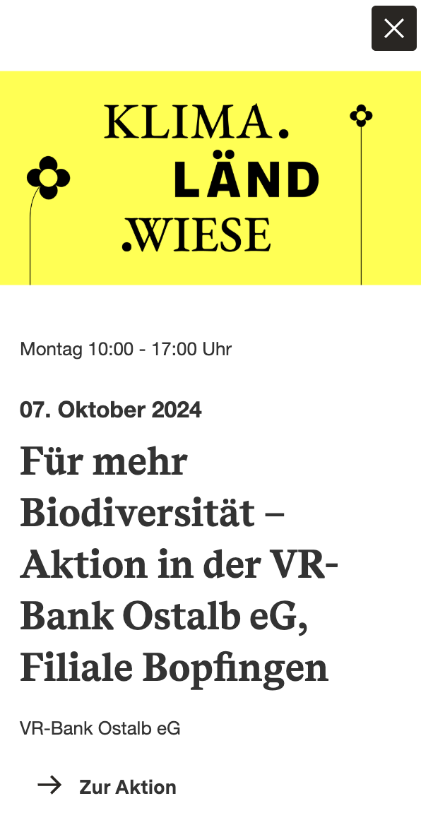 Informationskarte mit gelbem Kopfbereich