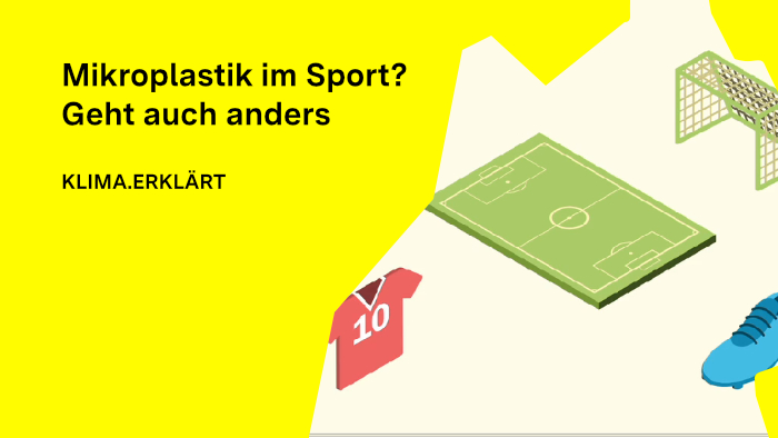 Illustration von einem Fußballfeld, einem Fußballtor, einem Trikot und einem Fußballschuh.