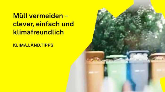 Illustration von vollen Wertstofftonnen, die auf einem Hof stehen.