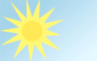 Eine Illustration einer strahlenden gelben Sonne mit spitzen Strahlen auf hellblauem Hintergrund, der den Himmel darstellt.