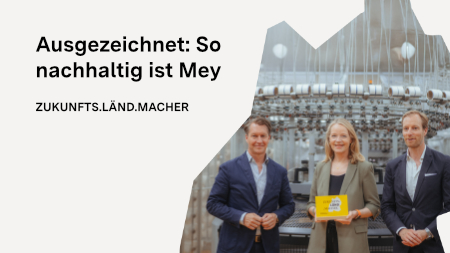 Ministerin Thekla Walker (Mitte) hat das Unternehmen am 6. Juni 2025 als ZUKUNFTS.LÄND.MACHER geehrt und überreichte den Geschäftsführern Matthias Mey (links) und Florian Mey die Auszeichnung.