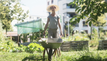 Eine Frau betreibt Urban Gardening, Freiburg im Breisgau.
