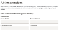 Bildausschnitt der Internetseite KLIMA.LÄND. Der Ausschnitt zeigt ein Anmeldeformular, in das jede und jeder eine Aktion eintragen kann.
