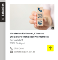 Bildausschnitt der Internetseite KLIMA.LÄND. Der Ausschnitt zeigt eine Infobox mit Kontaktdaten.